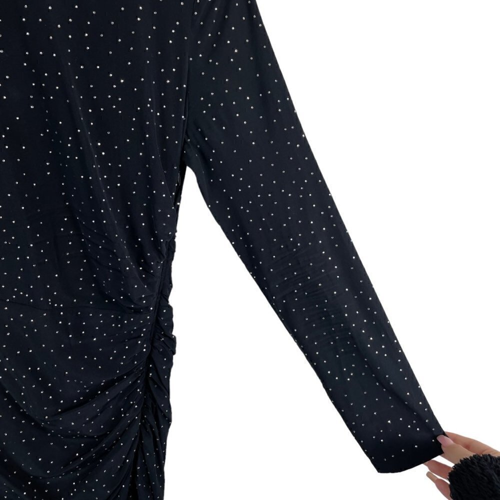 Veronica Beard Amara Ruched Silk Long-Sleeve Embellished Dress Black Size 2 - Picture 5 of 14